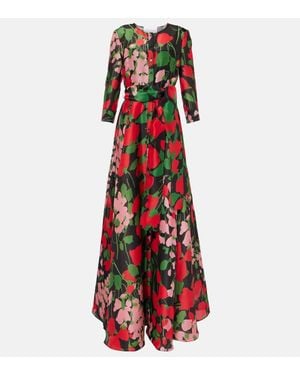 Carolina Herrera Floral Silk Gazar Gown - Red