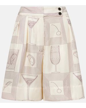 Loro Piana Dorin Printed Silk Twill Bermuda Shorts - Natural