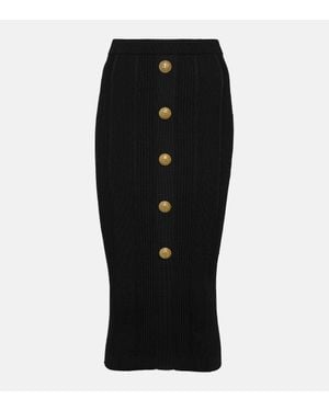 Balmain Buttoned Knitted Midi Pencil Skirt - Black