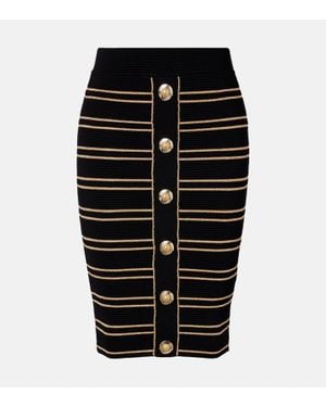 Balmain Stripe Midi Pencil Skirt - Black