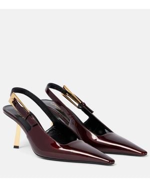 Saint Laurent Patent Leather Geometric Slingback Court Shoes - Brown