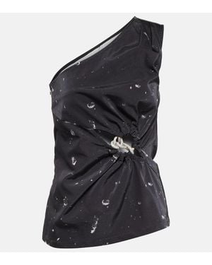 JACQUES WEI Printed Cutout One-Shoulder Top - Black