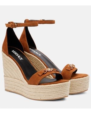 Versace Medusa '95 Suede Espadrille Wedges - Brown