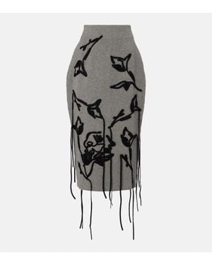 Erdem Embroidered Wool Pencil Skirt - Grey