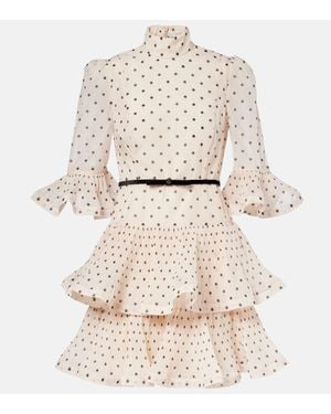 Zimmermann Polka-Dot Ruffled Minidress - Natural