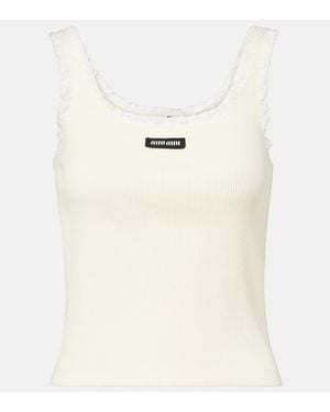 Miu Miu Lace-Trimmed Cotton Tank Top - White