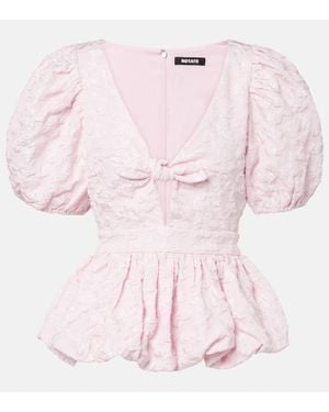 ROTATE BIRGER CHRISTENSEN Cutout Jacquard Peplum Top - Pink