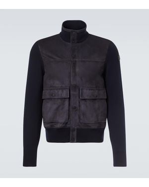 Moncler Panelled Suede And Wool Jacket - Blue
