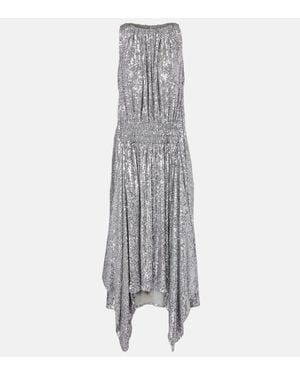 Rabanne Abito Midi Con Paillettes - Grigio