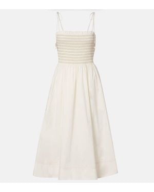 Veronica Beard Kaela Smocked Cotton Midi Dress - White