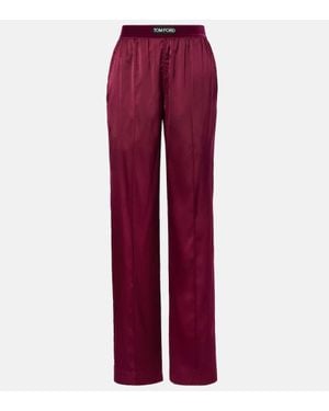Tom Ford Silk-Blend Satin Wide-Leg Pants - Red