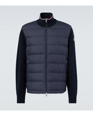Moncler Down-Paneled Cotton Cardigan - Blue