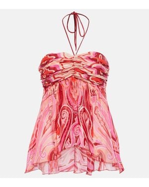 Etro Halterneck Silk-blend Top - Red