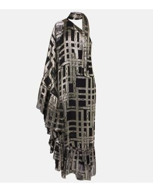 ‎Taller Marmo Betsy Printed Asymmetric Silk-blend Maxi Dress - Black