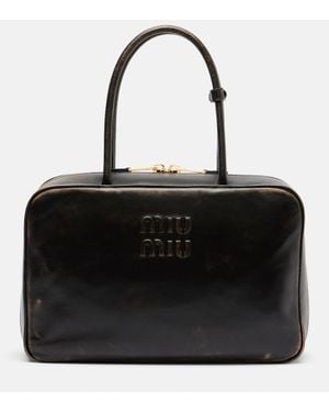 Miu Miu Beau Logo Leather Tote Bag - Black