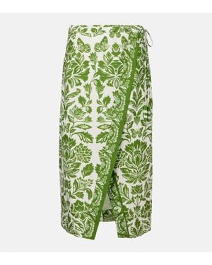 FARM Rio Delicate Tapestry Linen-Blend Midi Skirt - Green