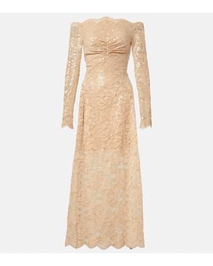 Rabanne Sequined Off-Shoulder Lace Maxi Dress - Natural