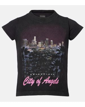 Balenciaga City Of Angels Cotton-Blend T-Shirt - Black