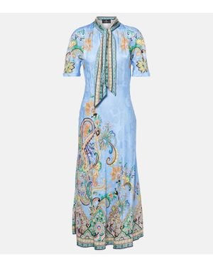 Etro Paisley Satin Midi Dress - Blue