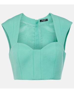 Balmain Wool Crop Top - Green