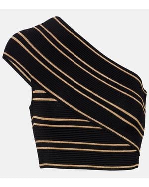 Balmain Striped One-Shoulder Crop Top - Black