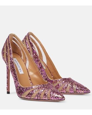 Aquazzura The Spy 105 Glitter Mesh Pumps - Pink