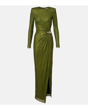 Self-Portrait Chain-Detail Embellished Jersey Gown - Green