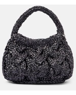 JW Anderson Sac Cable Knit Small En Raphia - Noir