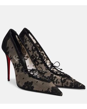 Christian Louboutin Km Lace 100 Suede Court Shoes - Black