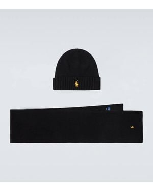 Polo Ralph Lauren Set Aus Muetze Und Schal Aus Wolle - Schwarz