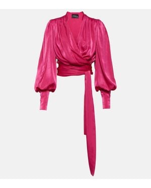 Costarellos Mouglalis Wrap Satin Blouse - Pink