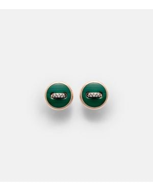 Pomellato Pom Pom Dot 18Kt Rose Earrings With Malachite And Diamonds - Green