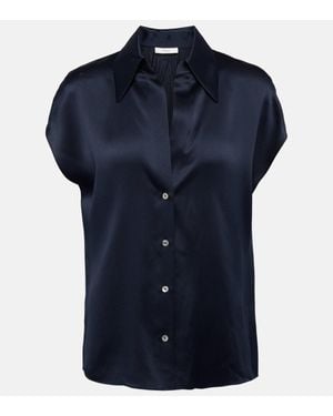 Vince Ruched Silk Satin Blouse - Blue