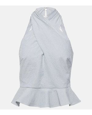 Veronica Beard Drey Striped Halterneck Cotton Top - White