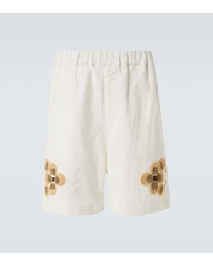 Commas Embroidered Linen And Cotton Shorts - White