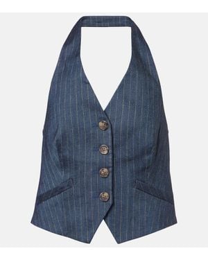 Veronica Beard Arabella Pinstripe Linen-Blend Vest - Blue