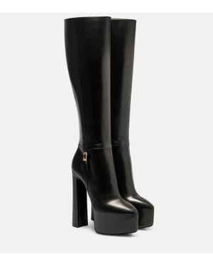 Saint Laurent Nico Leather Platform Knee-High Boots - Black