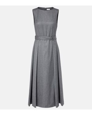 Brunello Cucinelli Belted Virgin Wool Midi Dress - Grey