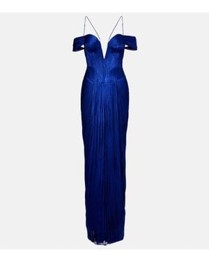 Maria Lucia Hohan Camilla Metallic Silk Tulle Bustier Gown - Blue
