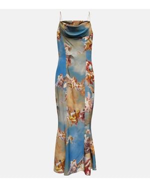 Balmain Printed Silk Maxi Dress - Blue