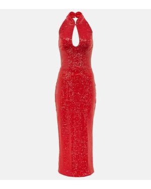 Rasario Robe Midi A Sequins - Rouge