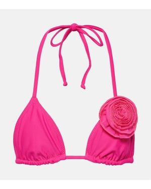 SAME Top De Bikini Triangular Con Aplique Floral - Rosa