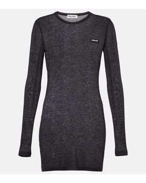 Miu Miu Logo Cotton Jersey Minidress - Blue