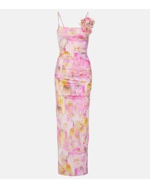Blumarine Floral-Applique Printed Jersey Maxi Dress - Pink