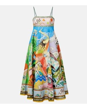 ALÉMAIS Bedrucktes Midikleid Lucky Pace Aus Leinen - Blau