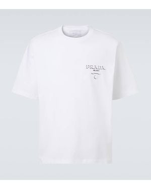 Prada Logo Oversized Cotton Jersey T-Shirt - White