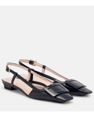 Roger Vivier Belle Vivier 25 Leather Slingback Flats - Blue