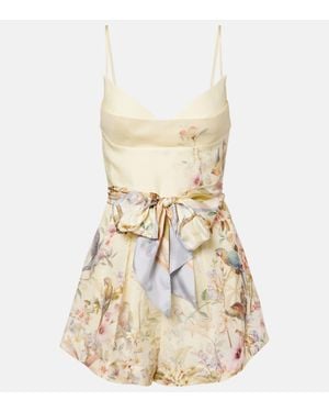 Zimmermann Rebellion Floral Linen And Silk Romper - Natural