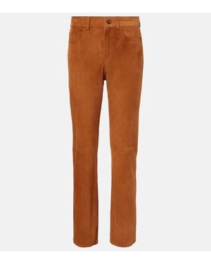 Blazé Milano Gerade High-Rise-Hose Viva Paso Aus Veloursleder - Braun