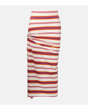 Rabanne Jupe Longue Rayee En Coton Melange - Rouge